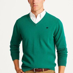 Vintage Old Navy V-Neck Sweater Men Medium Green Lion Icon Preppy Classic Casual